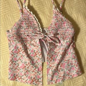 No Boundaries Pink Smocked Camisole BathingSuit Top